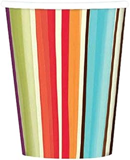 amscan Disposable Paper Cups in Stylish Stripes Print (8 Pack), 9 oz, Multicolor
