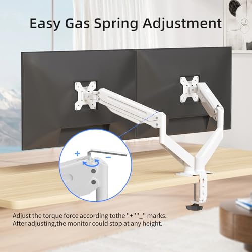 Image of Suptek Dual Monitor Mount Stand-Height Adjustable Gas Spring Monitor Arm Desk Mount for 2 Monitor Screens 17 to 32 inches - Each Arm Holds up to 22lbs,White(MD8SPW)