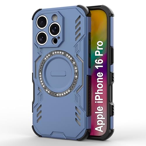 Image of amazon basics Back Case Cover for iPhone 16 Pro | Magnetic Case with Built-in Metal Ring | Supports Mag-Safe Charger, Wallet & Car Mount | Shockproof Hybrid PC + TPU | Blue