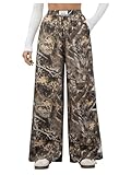 RoseSeek Girl's Wide Leg Camo Pants Elastic High Waisted Baggy Long Trousers Streetwear Army Green 11Y