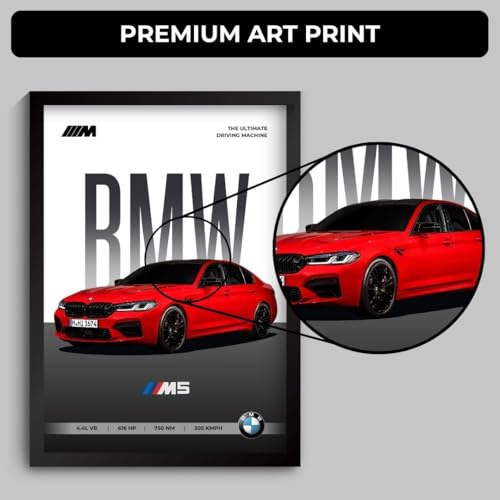 Image of Funk You Store BMW M5 Poster | Framed BMW A4 Sized (31 x 23 cm) | Car Poster for Wall, Gift for Boys, Sportcar Frames | Car Posters for Wall, Bedroom, Hostel, Study Area, Hostel, Dorm (F 020)