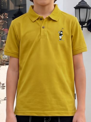 Image of Li'l Tomatoes Boys Sports Polo T-Shirt Polyester Casual Summer Tee | inchGolf Player inch Printed Collar Neck T-Shirt | Lightweight & Breathable Half Sleeve Sports Wear | Stylish Polo Tee | 9-16 Years