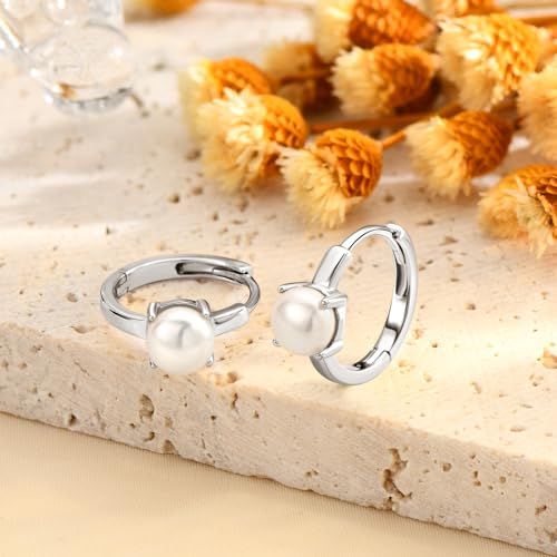 Freshwater Pearl Hoop Earrings for Women, 925 Sterling Silver Small Pearl Hoop Earrings Jewelry Gifts for Mom Wife Bride (5mm)2