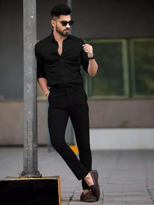 Image of Pinkmint Men's Solid Shirt | Soft Cotton Blend | Casual Shirt | Plain | Full Sleeve - Regular Fit (Available in Plus Size and Pack of 2)