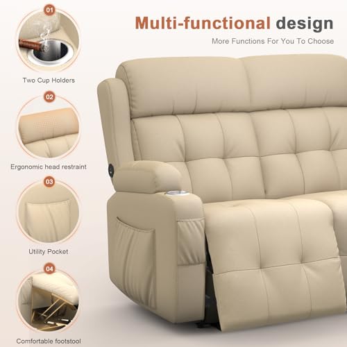 Image of Loveseat Recliner Sofa, Home Theater Seating with Massage, Reclining Loveseats with Console, Wall Hugger RV Couch Movie Theater Chairs, RV Furniture Sofas with USB, Cup Holders, Drawer for Gaming Room