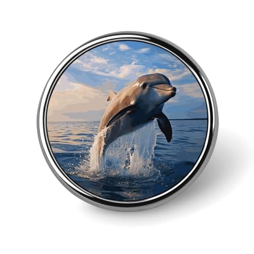 Aluminium Alloy Round Badge Brooch Pins for Men Cute Dolphin Brooches Elegant Pin for Women Fashion Button Badges Brooch Badge for Hats Jackets Shirts
