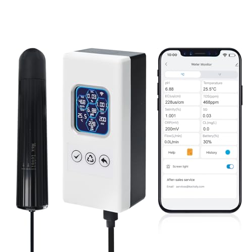 Testeur de Qualité d’Eau Intelligent 7 en 1, Moniteur d’Eau sans Fil WiFi Mesurant...