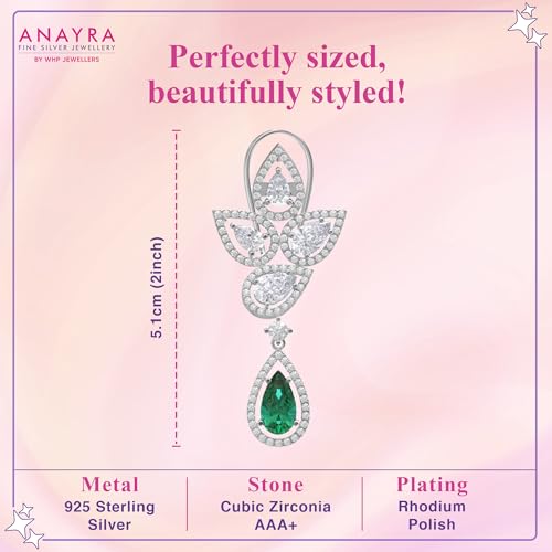 Image of 925 Sterling Silver Dangle Earrings for Women | AAA Cubic Zirconia Silver Drop Earrings | Rhodium Plated Anti-Tarnish Hypoallergenic Jewellery | Lightweight Fashion Earrings | Birthday, Anniversary & Rakhi Gift