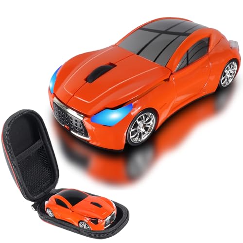 Image of elec Space Wireless Mini Mouse with Case - Cute Sports Car Shape, Lightweight & Portable, 10m Range, Plug and Play (Orange)