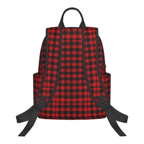 Mochila casual para viaje y trabajo con diseño a cuadros rojo y negro miniatura 3