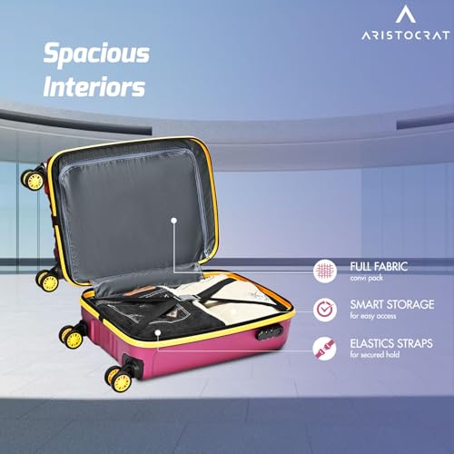 Image of Aristocrat Vortex Plus | Cabin Trolley Bag, 55 Cm, Small Hardside Luggage | 8 Wheels, Combination Lock | Polycarbonate | 3 Year International Warranty | Maroon