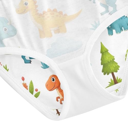Cute Cartoon Dinosaurs White Toddler Girl Underwear, Girls' Cotton Brief Underwear, 2T–8 Years4