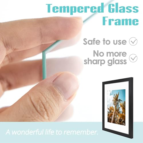 Image of Frametory, 11x14 Picture Frame - Display 8x10 Photo with Mat - Wide Molding - Preinstalled Wall Mounting Hardware (Black, 8-Pack)