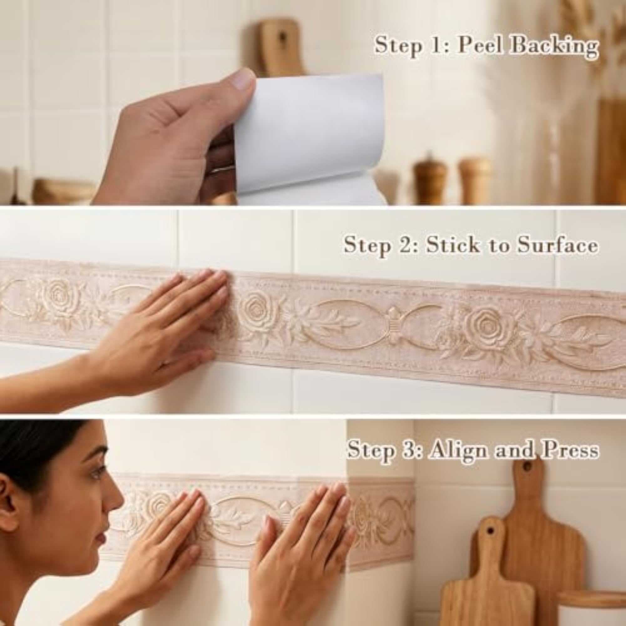 3D Floral Wallpaper Border Peel and Stick for Bathroom