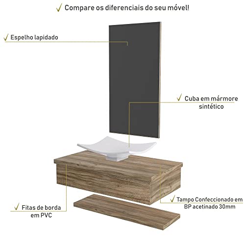 Bancada Metrópole 806w 80cm C/Cuba F44 e Espelheira, Compace, Branco Chess