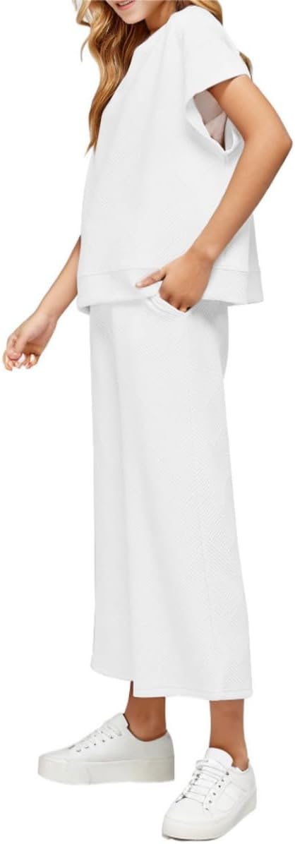 Girls 2 Piece Outfits Cap Sleeve Tops Wide Leg Pants Set Sweatsuits image 2