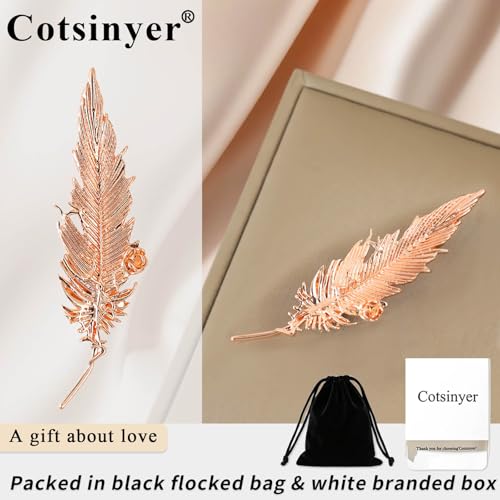 Image of Plated Classic Rose Flower Feather Brooches and Pins for Women Men Fashion Jewelry Delicate Leaf Lapel Dress Accessories Boutonniere Corsage Hat Bag Suit Tie Wedding small,simple