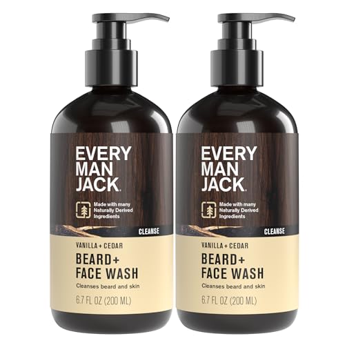 Every Man Jack Beard + Face Wash - Vanilla & Cedar Fragrance - Cleans & Softens Your Beard and Skin - Naturally Derived w/Aloe and Glycerin- 6.7 fl oz - 2 Pack