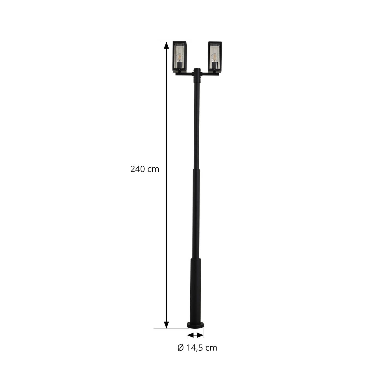 Lucande Lampadaire extérieur Siveta à intensité variable (Moderne) en Noir Aluminium (à 2 lampes, E27) Candélabre luminaire d’extérieur