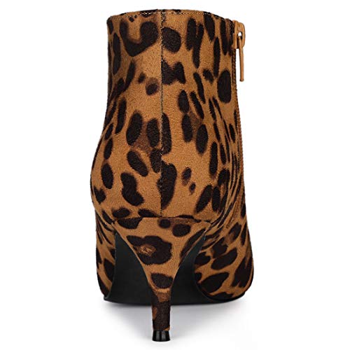 Allegra K Women's Cutout Pointy Toe Stiletto Heels Boots Leopard Ankle Booties - 7 M Us #TOP3