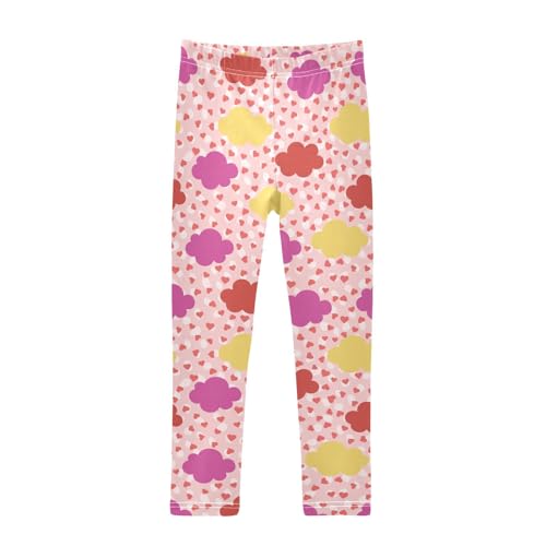 Colorful Clouds and Hearts Girls Leggings,Workout Leggings for Girls Toddler Athletic Leggings Size for 3-10T