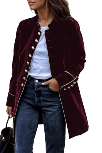 Women's Velvet Button Down Blazer Jackets Dressy Casual Notched Collar Pea Coats Office Overcoats Outfits Outerwear for Women