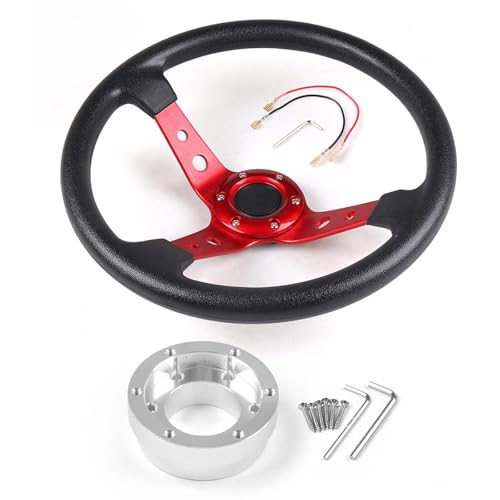 14inch 350mm PU Leather Car Racing Steering Wheel red With Adapter Plate Silver 70mm PCD For Logitech G29 G920 G923 For Racing Game (red+silver)