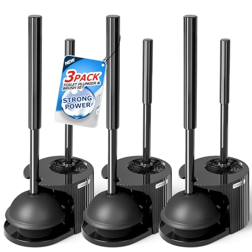 3Pack Toilet Brush and Plunger Set, Extended Handle Plunger,Toilet Bowl Brush Plunger Set,Bathroom Cleaning Tools,Toilet Brush Plunger Combo,Cleaning Brush,Cleaning Supplies(20inch)