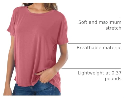 Image of Herou Women Loose Fit T-Shirts Soft Short Sleeve Crew Neck Casual Tee Tops | Lightweight,Basic,Workout,Comfortable,High Low Hem,Oversized