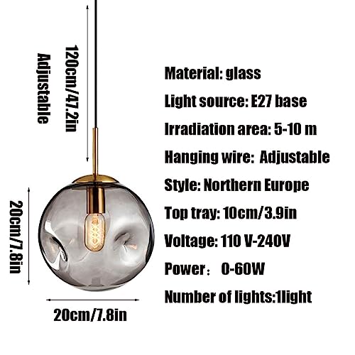 Lámpara colgante de cristal esférica con difusor de luz homogéneo E27 8