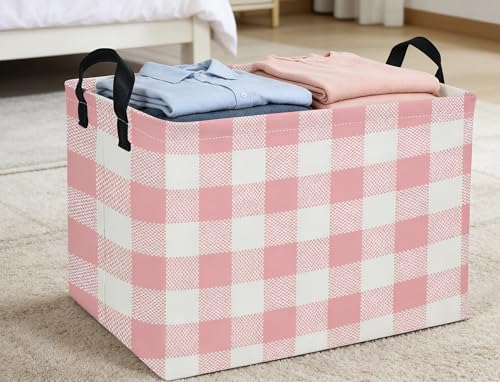 Image of Rectangular Kids Baskets Pink Basket Cute Storage Bins Organizer Box Boys Room Decor for Home.(Pink grid)