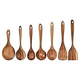 El producto incluye: un juego de 7 espátulas de madera (1 cuchara agitadora, 1 cuchara ranurada, 1 espátula plana, 1 pala de arroz, 1 espátula de madera, 1 cuchara de servir, 1 cuchara de aceite), 1 juego de utensilios de cocina que resuelve perfectamente tu problema de cocina.