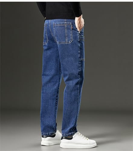 Mecutie Jeans, Men High Stretch Multi-Pocket Durable Cargo Pants, Cargo Jeans for Men, Motorcycle Jeans for Men (Blue-Grey Velvet,33)3