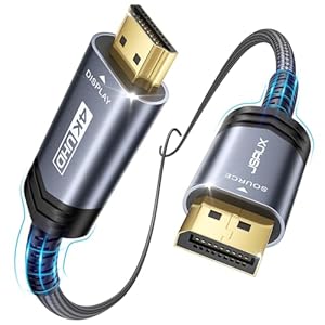 JSAUX 4K DisplayPort auf HDMI Kabel 1M, DP auf HDMI Stecker, Video UHD 4K @ 30Hz Nylon geflochten DP auf HDTV unidirektionales Kabel für Dell, Monitor
