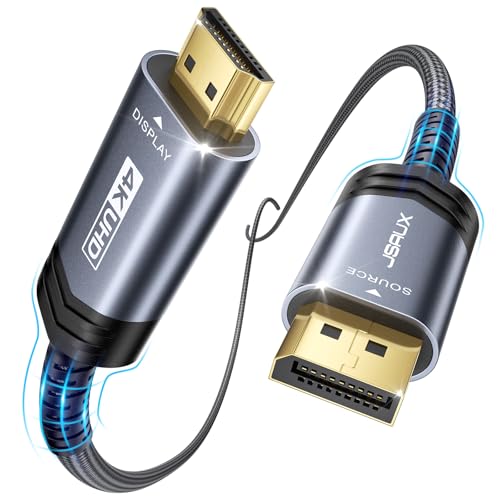 JSAUX 4K DisplayPort auf HDMI Kabel 2M, 4K@30Hz/2K@60/1080P@120 Unidirektionaler [Vergoldete, Geflochten, Aluminiumhülse] DP-Computer zu HDMI-Monitor Kompatibel mit Lenovo, HP, Dell, AMD, NVIDIA