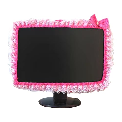 Image of Computer Monitor Cover with Lovely Cute Elastic Pen Pocket Bow-knot TV LCD Screen Monitor Decoration Dust Cover Protector, lace fabric (17''-22''，Red)