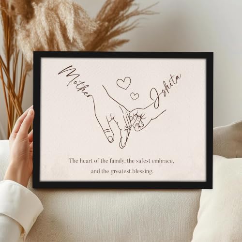 Image of Art Street Personalized Gift Framed Art for Mother| Mother and Child Line Art Custom Name and Quote Wall Decor, Gift for Mom, Customized Framed Artwork for Home and Office, A4 Size 8x12 Inch