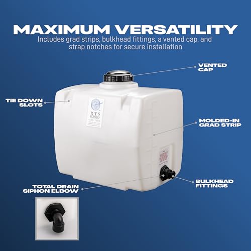 Image of RTS Plastics Rotomolded Polyethylene PCO-30 Gallon Tank for Water and Non-Flammable Liquids with Molded Grad Strip and Siphon Elbow