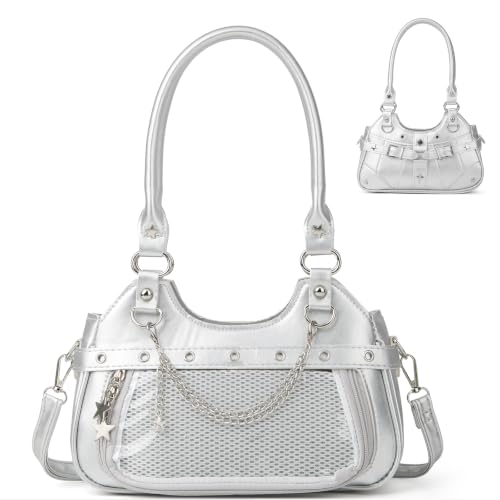 Image of Women's Y2K Purse Shoulder Bag Top Handle Handbag Small Punk Hobo Clutch Purses Bags Trendy Trendy Leather Buckle Punk Purses