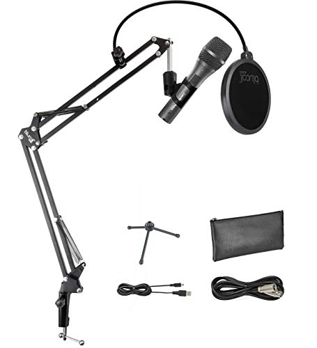 Audio Technica AT2005USB Cardioid Dynamic USB/XLR Microphone for PA Systems, Windows and Mac Bundle with Desk Tripod Mic Stand, and Blucoil Boom Arm Plus Pop Filter