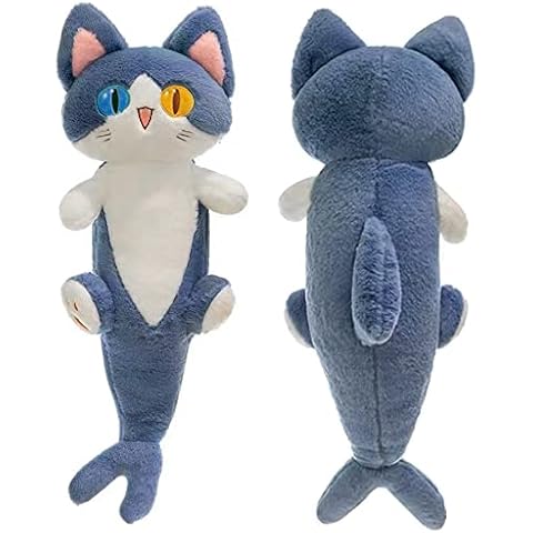 Lovely Plush Shark Cat Doll Cute Cartoon Soft Stuffed Shark Kitten Pillow Long Throw Sleeping Pillow Doll Toy Gift for Kids Girlfriend (80cm) Cover