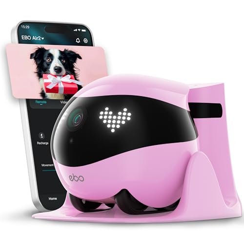 Image of Enabot EBO Air 2 FamilyBot Indoor Security Camera Robot: 2K Pet Camera, Movable Home Robot, Custom Facial Expression, Auto-Recharge, Battery-Operated, 2-Way Talk, Night Vision(Robin Pink)