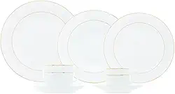 WOLFF - Aparelho de Jantar 42 Peças de Porcelana com Fio de Ouro Mônaco Branco