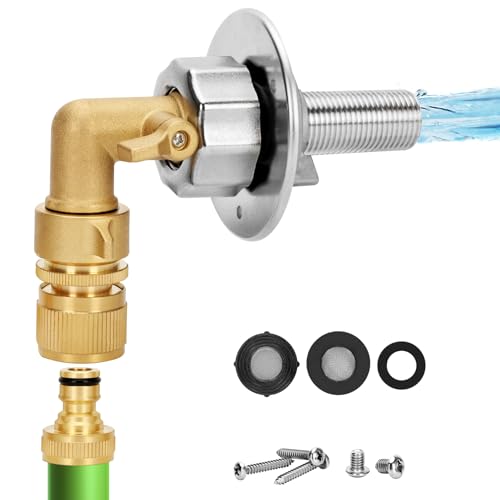 Image of All Metal RV City Water Inlet,City Water Inlet, with 90 Solid Brass Hose Elbow & 3 /4 inch GHT Quick Hose Connector, RV Water Inlet Replacement
