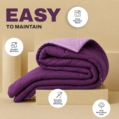 Image of DECORUM Reversible Comforter Double Bed 250 GSM | Purple & Lavender Pink | Ultra Soft Microfiber Quilt | All Season Lightweight Comforter | (228 X 223 CM)