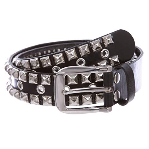 Snap On Two Row Punk Rock Silver Star Studs with Grommets Leather Belt2