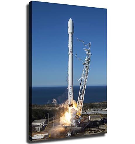 SpaceX Falcon 9 Rocket Launches Into Space Poster Canvas Painting Print Wall Art Modern Classroom Kitchen Bedroom Room Aesthetics Decoration Boys Women Gift Unframed and Framed (24×36inch- Framed)
