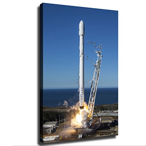 Spacex Falcon 9 Rocket Launches Into Space Poster Canvas Painting Print Wall Art Modern Classroom Kitchen Bedroom Room Aesthetics Decoration Boys Women Gift Unframed And Framed (24×36Inch- Framed) #TOP2