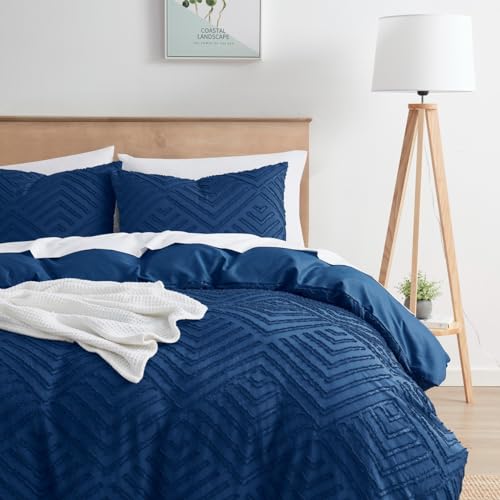 Image of Hearth & Harbor Boho Duvet Cover - 3 Piece Tufted Navy Duvet Cover King with Zipper Closure, 104x90 Inches and 2 Pillow Shams
