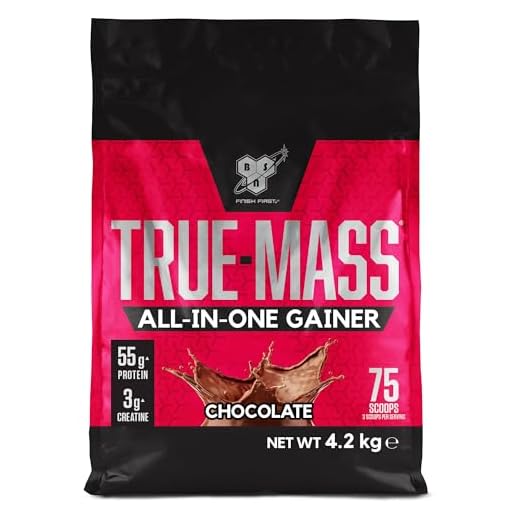 BSN True Mass All-In-One Gainer Protein- und Kohlenhydratpulver mit Kreatin, Glutamin, Vitamin D und Zink, Muskelzuwachs- und Erholungstrainingpulver, Schokoladengeschmack, 25 Portionen, 4,2 kg